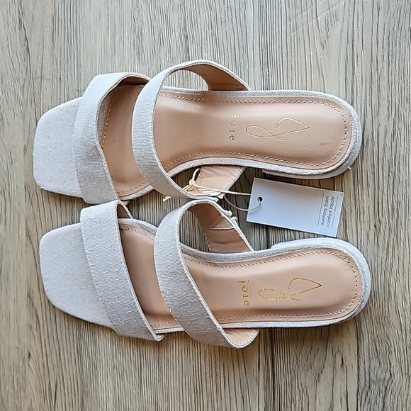 Joie Natural Beige Gold Shimmer Linen Strappy Slip On Nolita Sandals 7.5 NWT - Picture 7 of 7